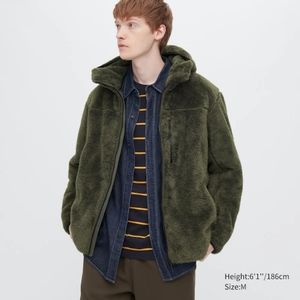 Uniqlo windproof wind stopper deep pile hunter green fleece mens large RN#139864